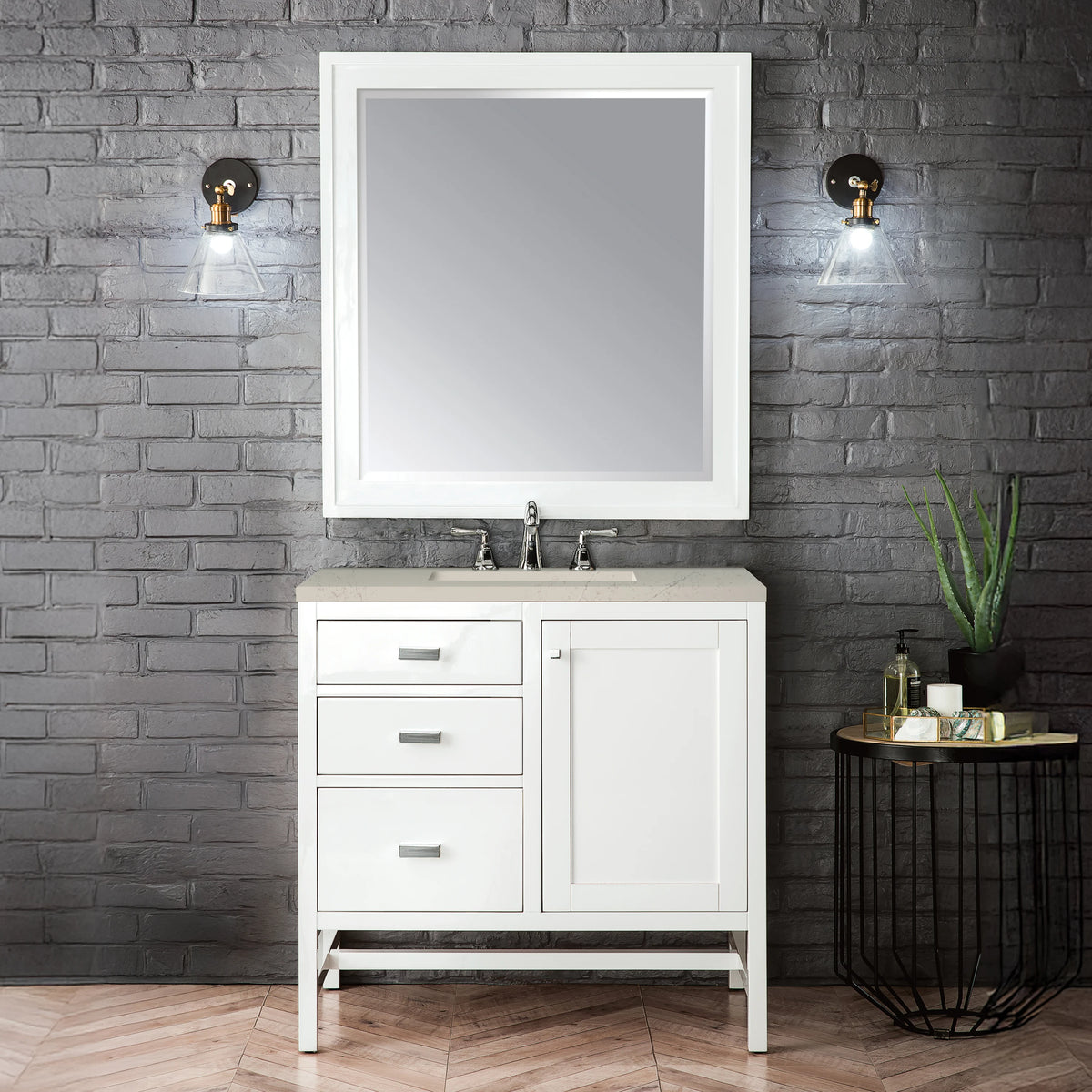 Addison 36" Single Vanity, Glossy White, w/ 3 CM Siberian Silestone Top, view 2