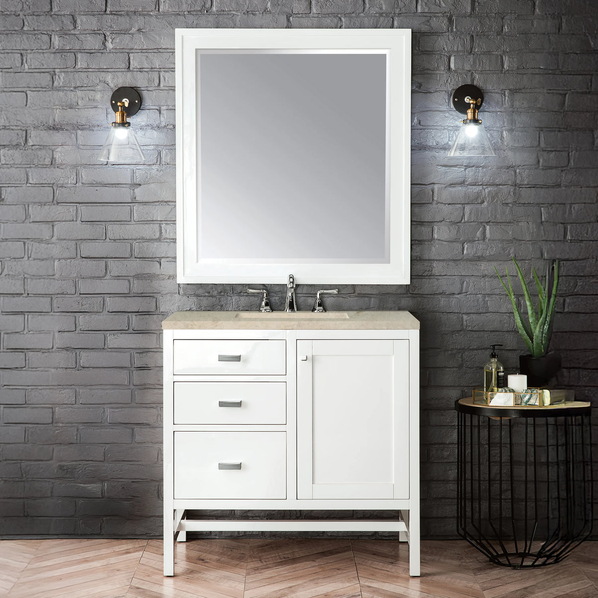 Addison 36" Single Vanity, Glossy White, w/ 3 CM Tajnar Eclos Top, view 2