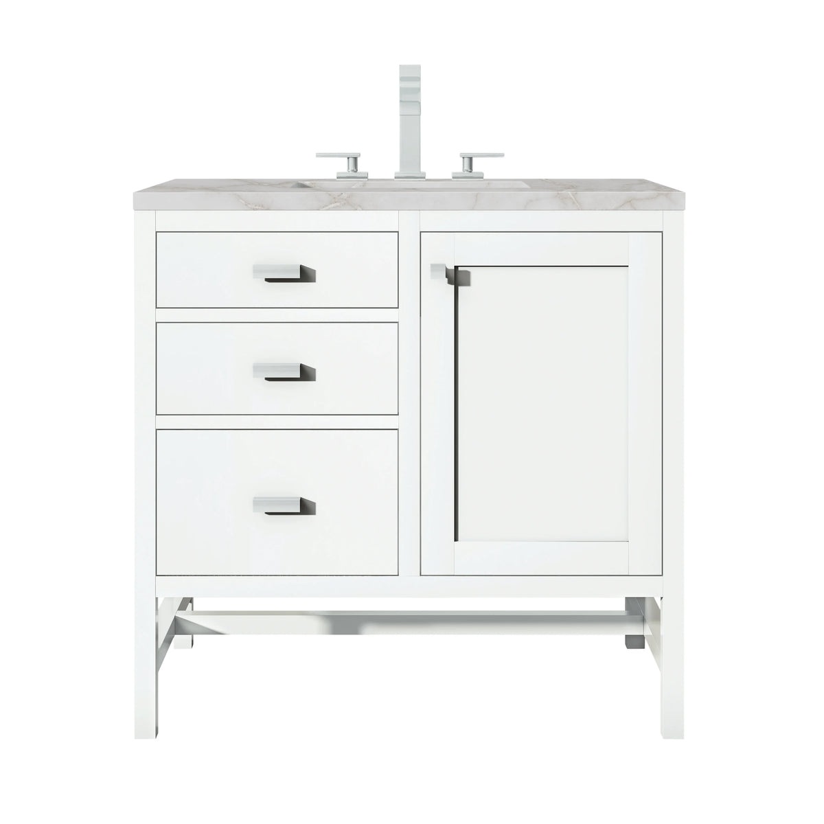 Addison 36" Single Vanity, Glossy White w/ 3 CM Victorian Silver Silestone Top