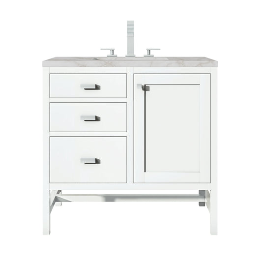 Addison 36" Single Vanity, Glossy White w/ 3 CM Victorian Silver Silestone Top