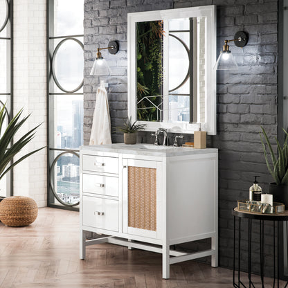 Addison 36" Single Vanity, Glossy White w/ 3 CM Victorian Silver Silestone Top, view 3