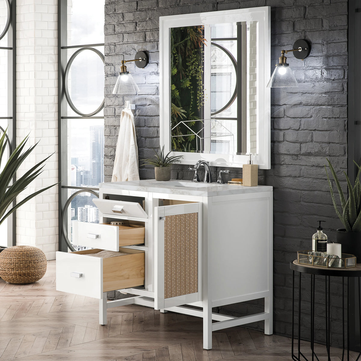 Addison 36" Single Vanity, Glossy White w/ 3 CM Victorian Silver Silestone Top, view 4
