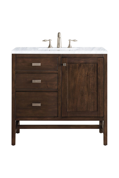 Addison 36" Single Vanity, Mid-Century Acacia w/ 3 CM Carrara White Top