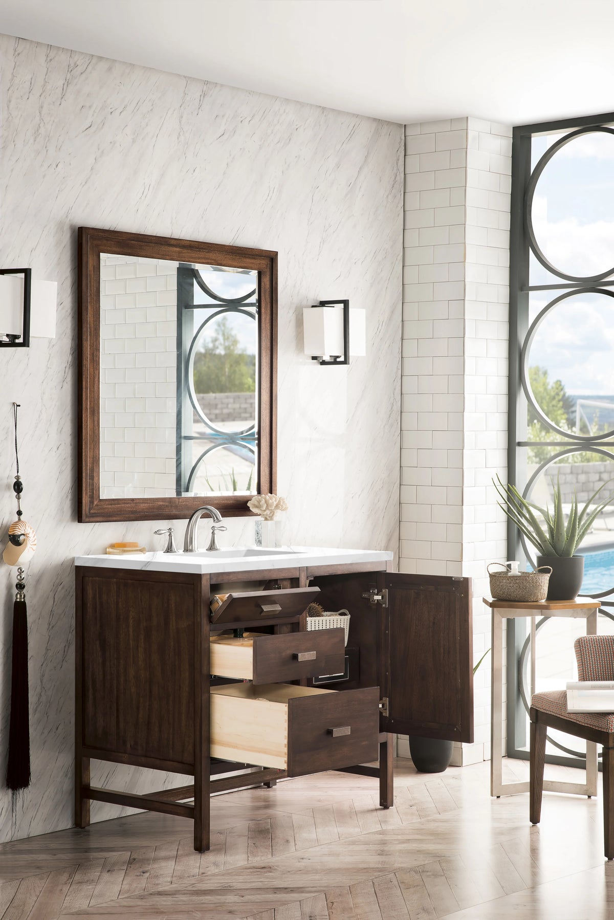 Addison 36" Single Vanity, Mid-Century Acacia w/ 3 CM Carrara White Top, view 4