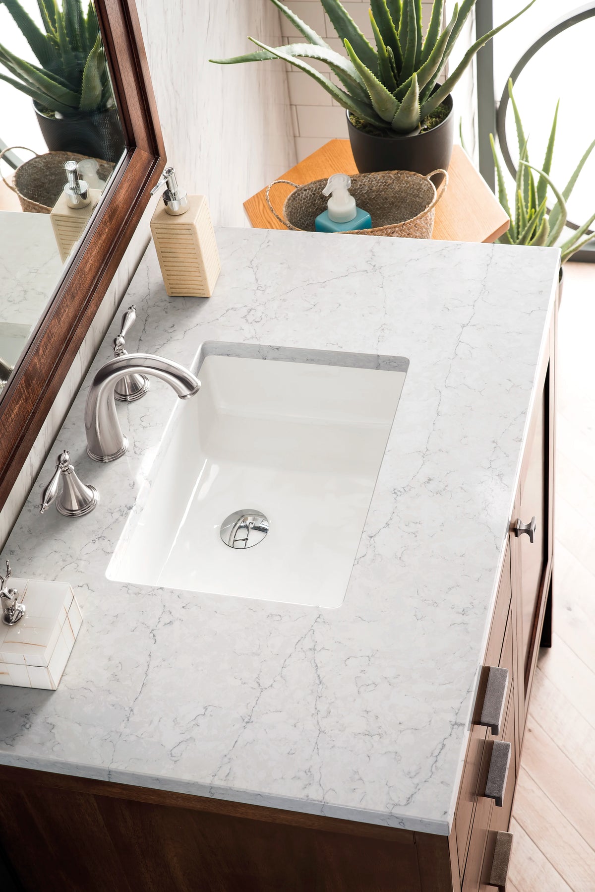 Addison 36" Single Vanity, Mid-Century Acacia w/ 3 CM Eternal Jasmine Pearl Silestone Top, view 3
