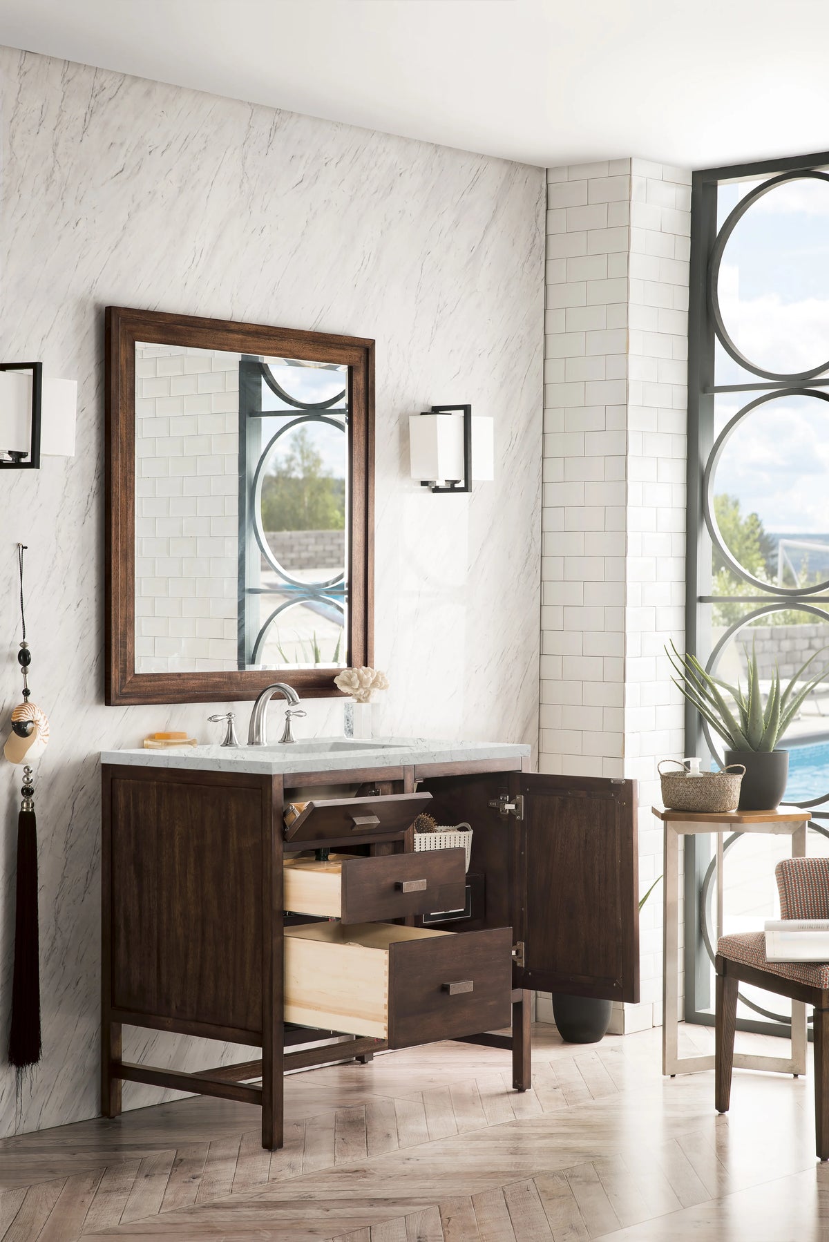 Addison 36" Single Vanity, Mid-Century Acacia w/ 3 CM Eternal Jasmine Pearl Silestone Top, view 4