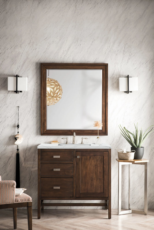 Addison 36" Single Vanity, Mid-Century Acacia w/ 3 CM Ethereal Noctis Silestone Top, view 2