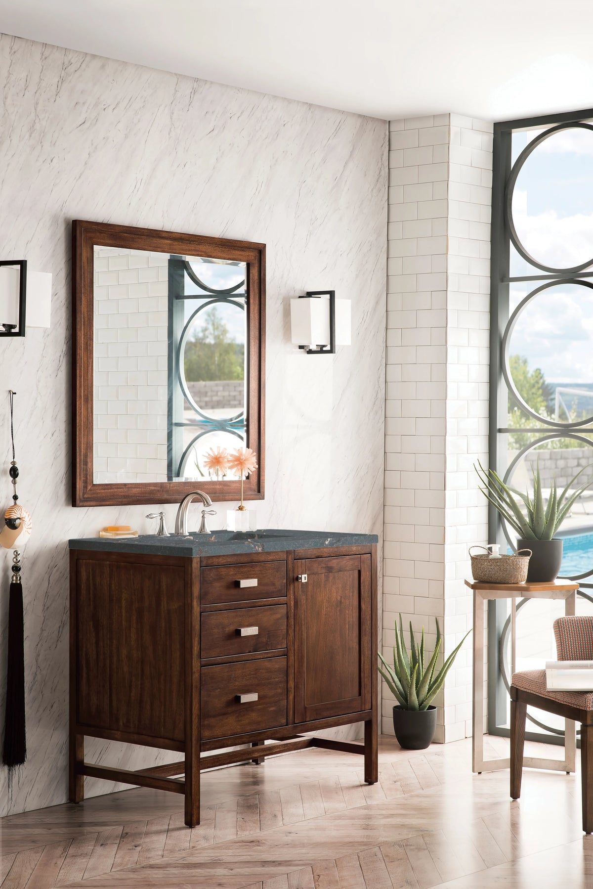 Addison 36" Single Vanity, Mid-Century Acacia w/ 3 CM Parisien Bleu Silestone Top, view 3