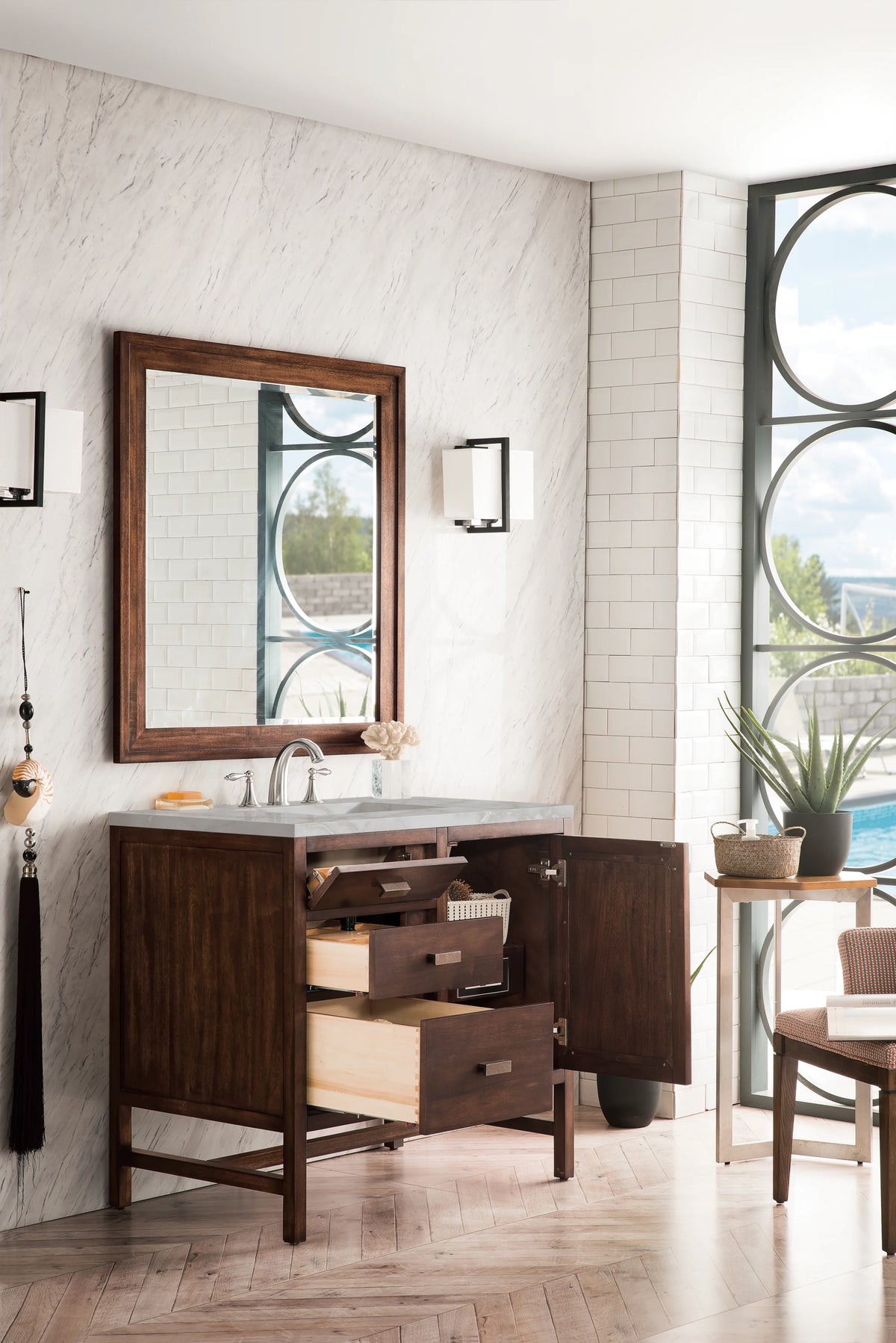 Addison 36" Single Vanity, Mid-Century Acacia w/ 3 CM Victorian Silver Silestone Top, view 4