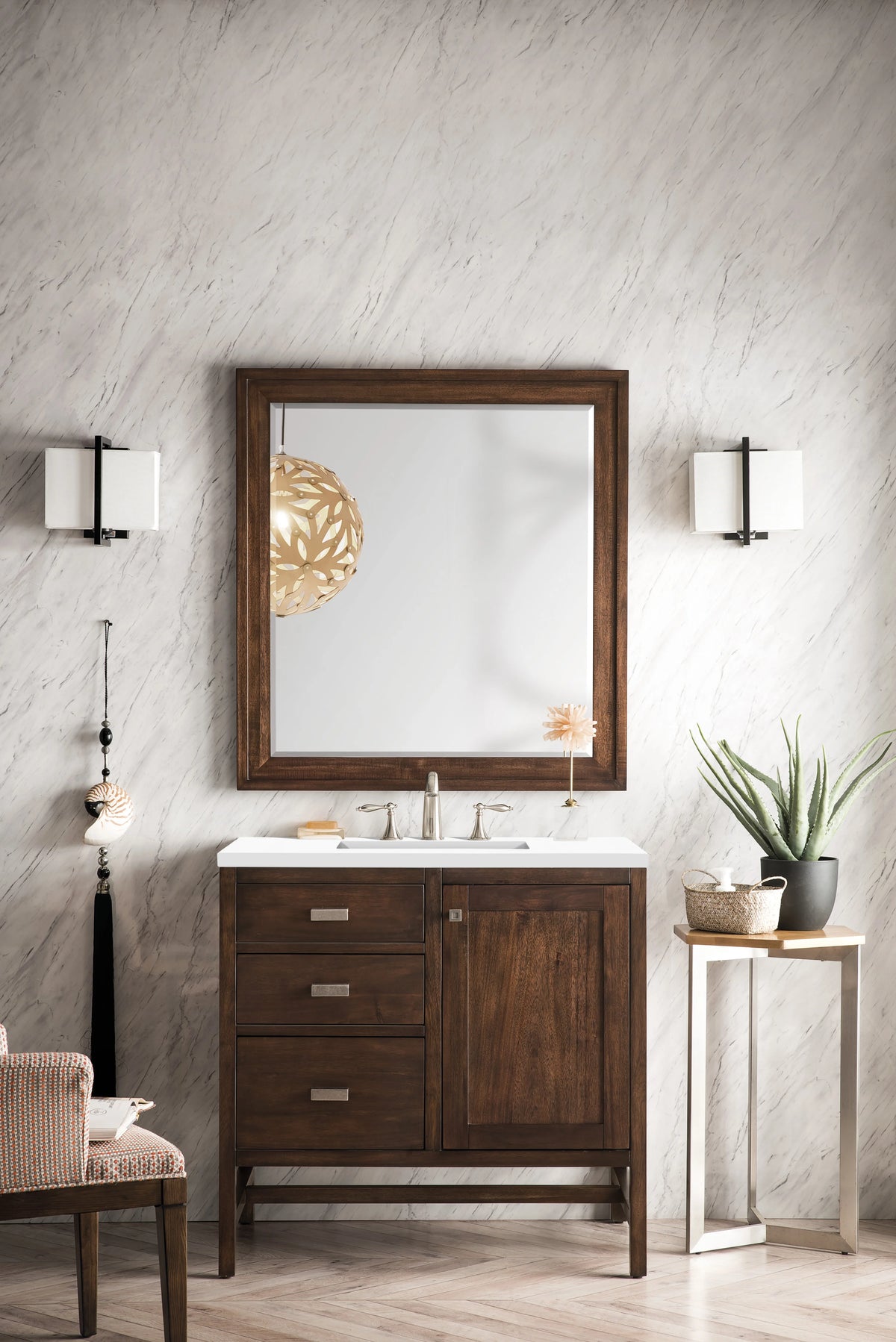 Addison 36" Single Vanity, Mid-Century Acacia w/ 3 CM White Zeus Silestone Top, view 2