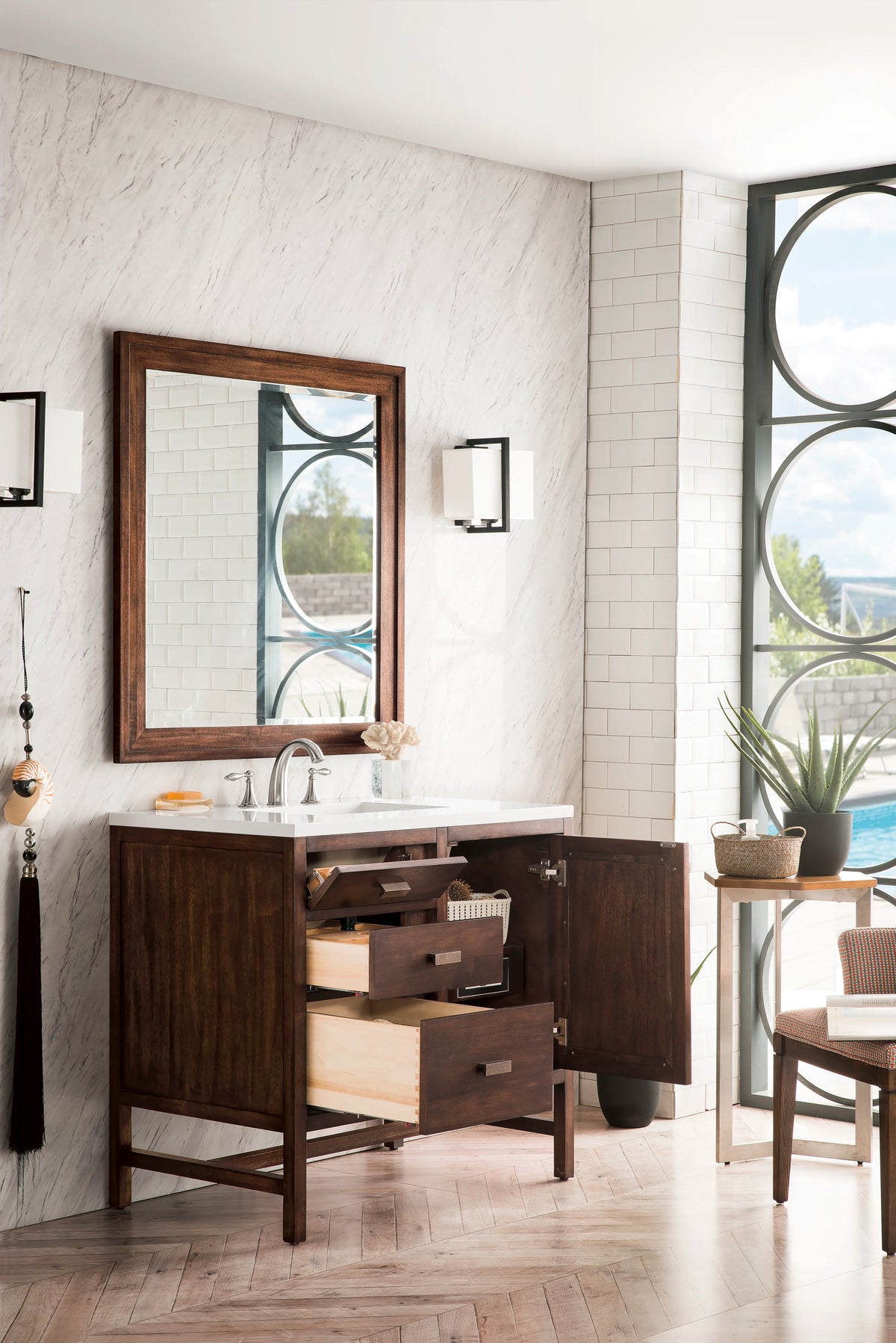 Addison 36" Single Vanity, Mid-Century Acacia w/ 3 CM White Zeus Silestone Top, view 4