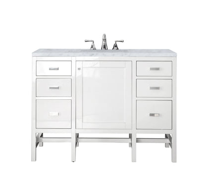 Addison 48" Single Vanity, Glossy White w/ 3 CM Carrara White Top