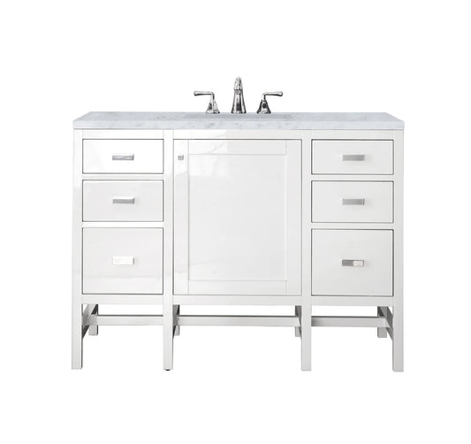 Addison 48" Single Vanity, Glossy White w/ 3 CM Carrara White Top