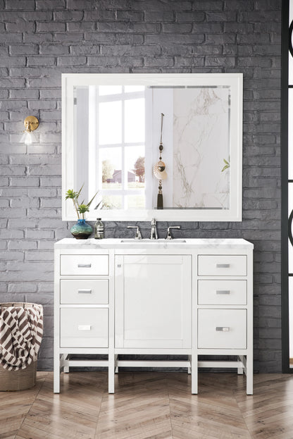 Addison 48" Single Vanity, Glossy White w/ 3 CM Carrara White Top, view 2