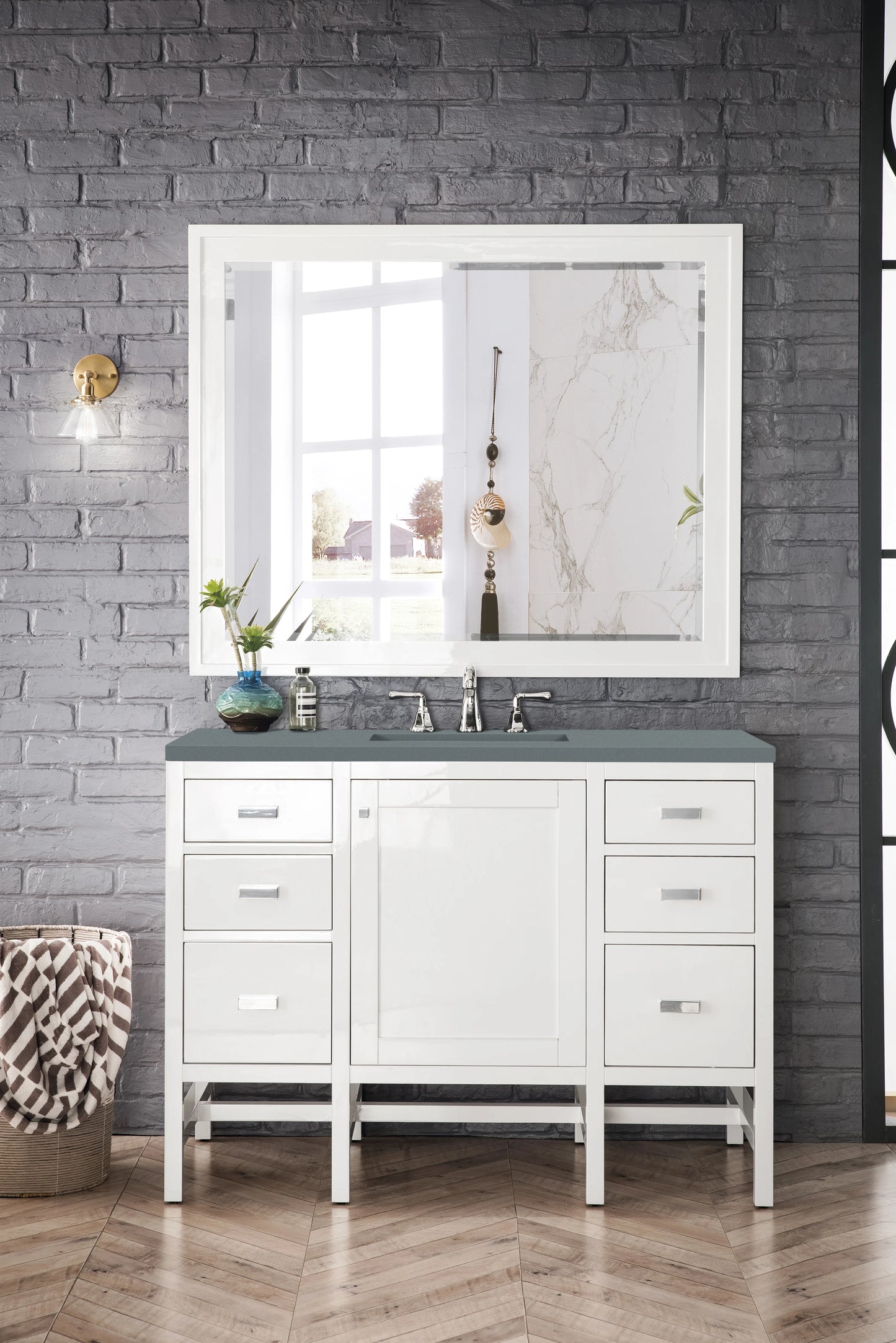 Renovate for Less Atlanta Addison 48" Single Vanity, Glossy White w/ 3 CM Cala Blue Top, view 2