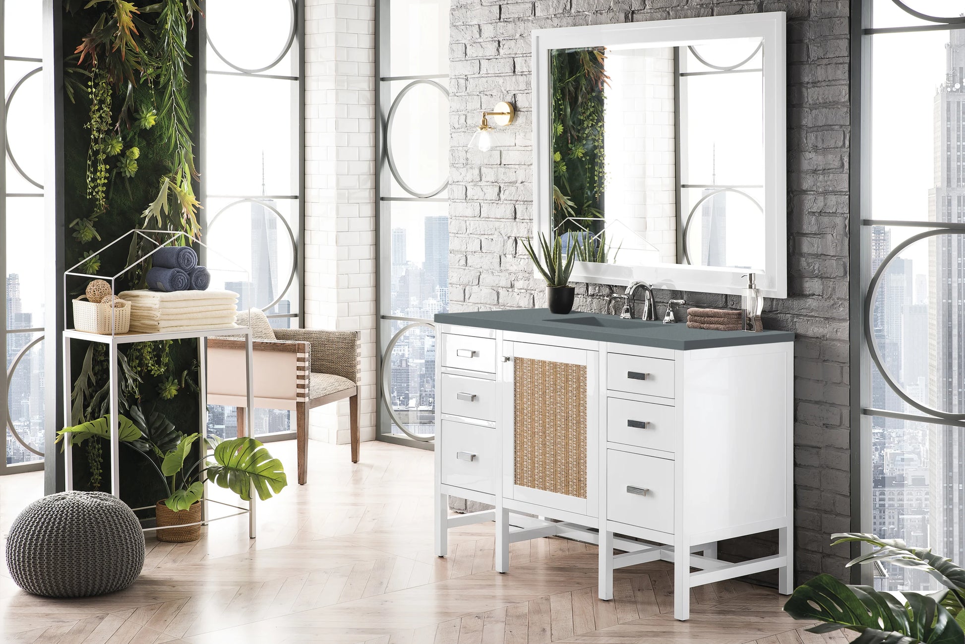 Renovate for Less Atlanta Addison 48" Single Vanity, Glossy White w/ 3 CM Cala Blue Top, view 3