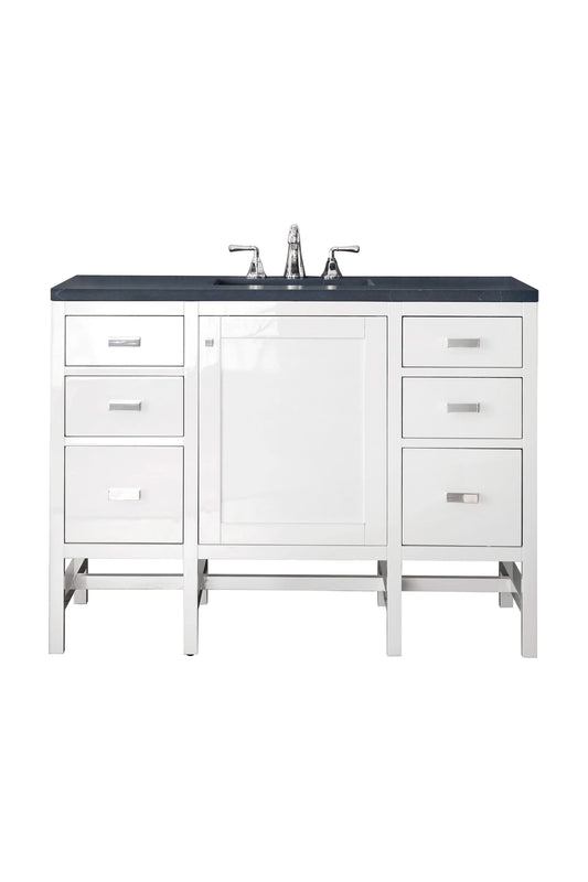 Addison 48" Single Vanity, Glossy White w/ 3 CM Charcoal Soapstone Silestone Top