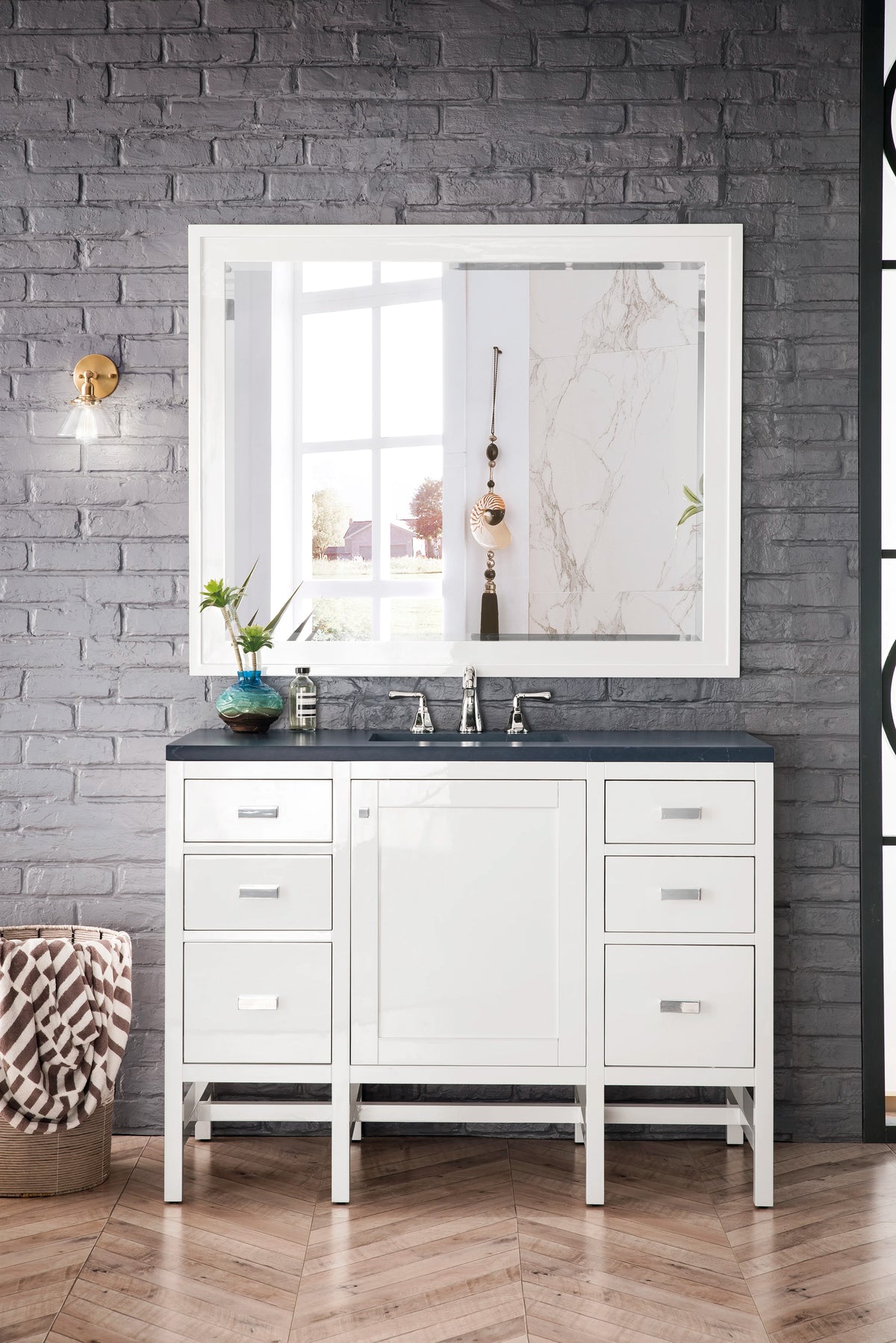 Addison 48" Single Vanity, Glossy White w/ 3 CM Charcoal Soapstone Silestone Top, view 2