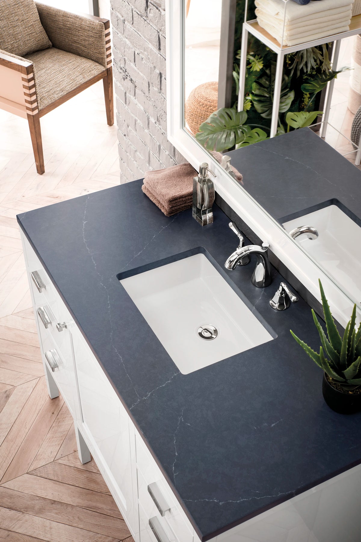 Addison 48" Single Vanity, Glossy White w/ 3 CM Charcoal Soapstone Silestone Top, view 3