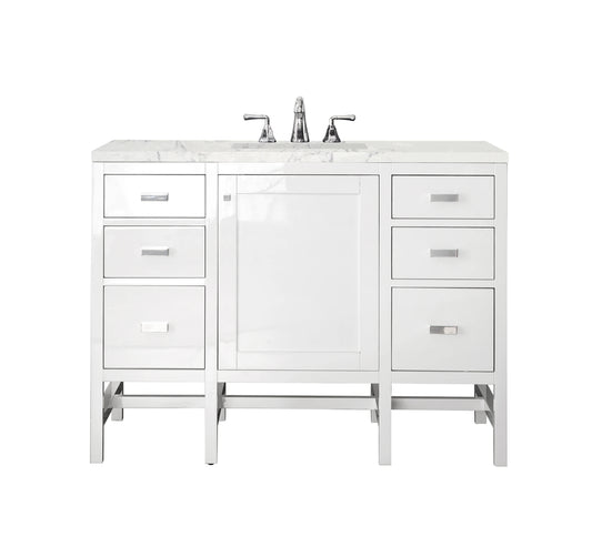 Addison 48" Single Vanity, Glossy White w/ 3 CM Eternal Jasmine Pearl Silestone Top