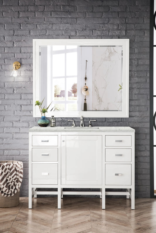 Addison 48" Single Vanity, Glossy White w/ 3 CM Eternal Jasmine Pearl Silestone Top, view 2