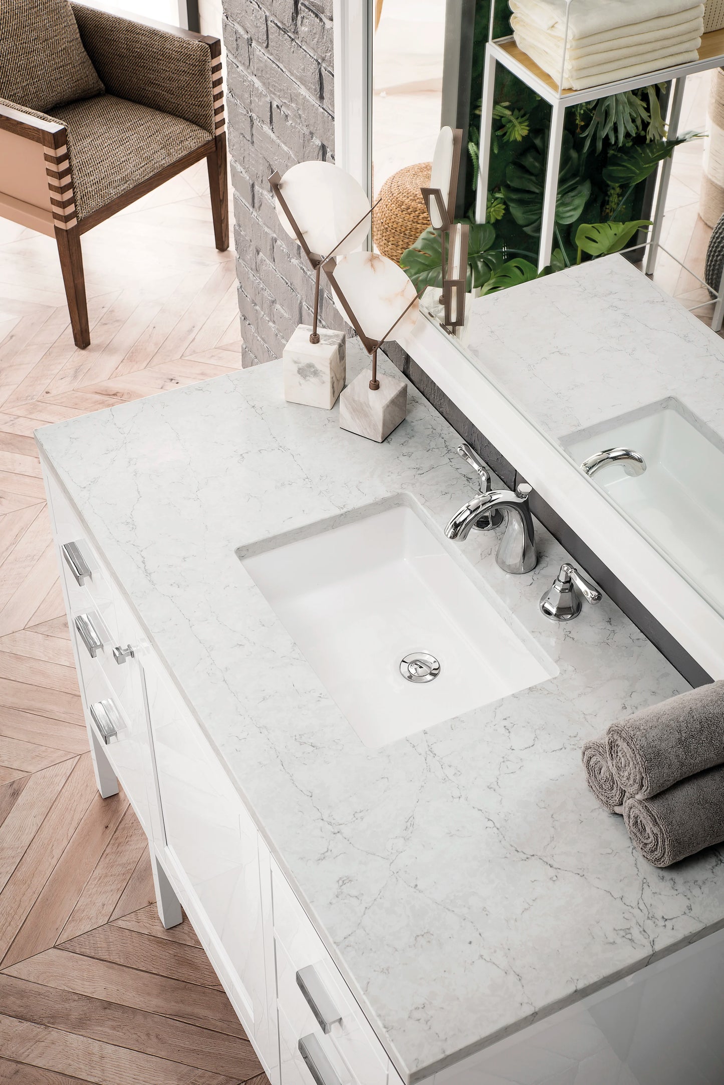 Addison 48" Single Vanity, Glossy White w/ 3 CM Eternal Jasmine Pearl Silestone Top, view 3