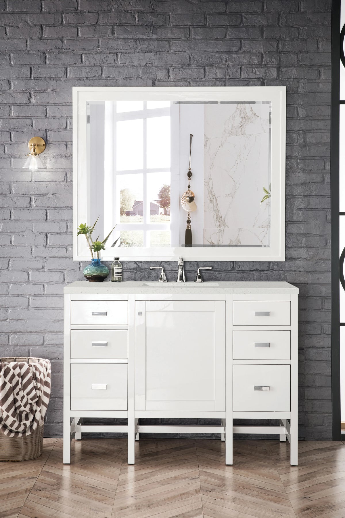 Addison 48" Single Vanity, Glossy White w/ 3 CM Lime Delight Silestone Top, view 2