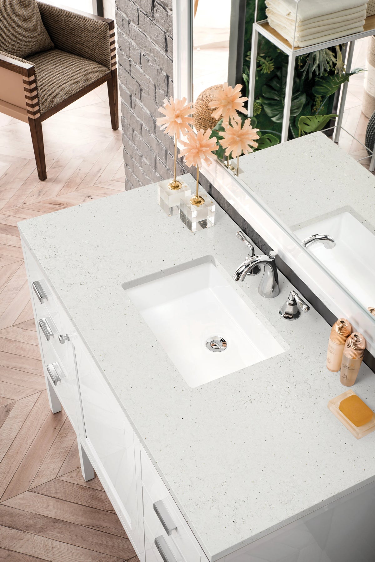 Addison 48" Single Vanity, Glossy White w/ 3 CM Lime Delight Silestone Top, view 5