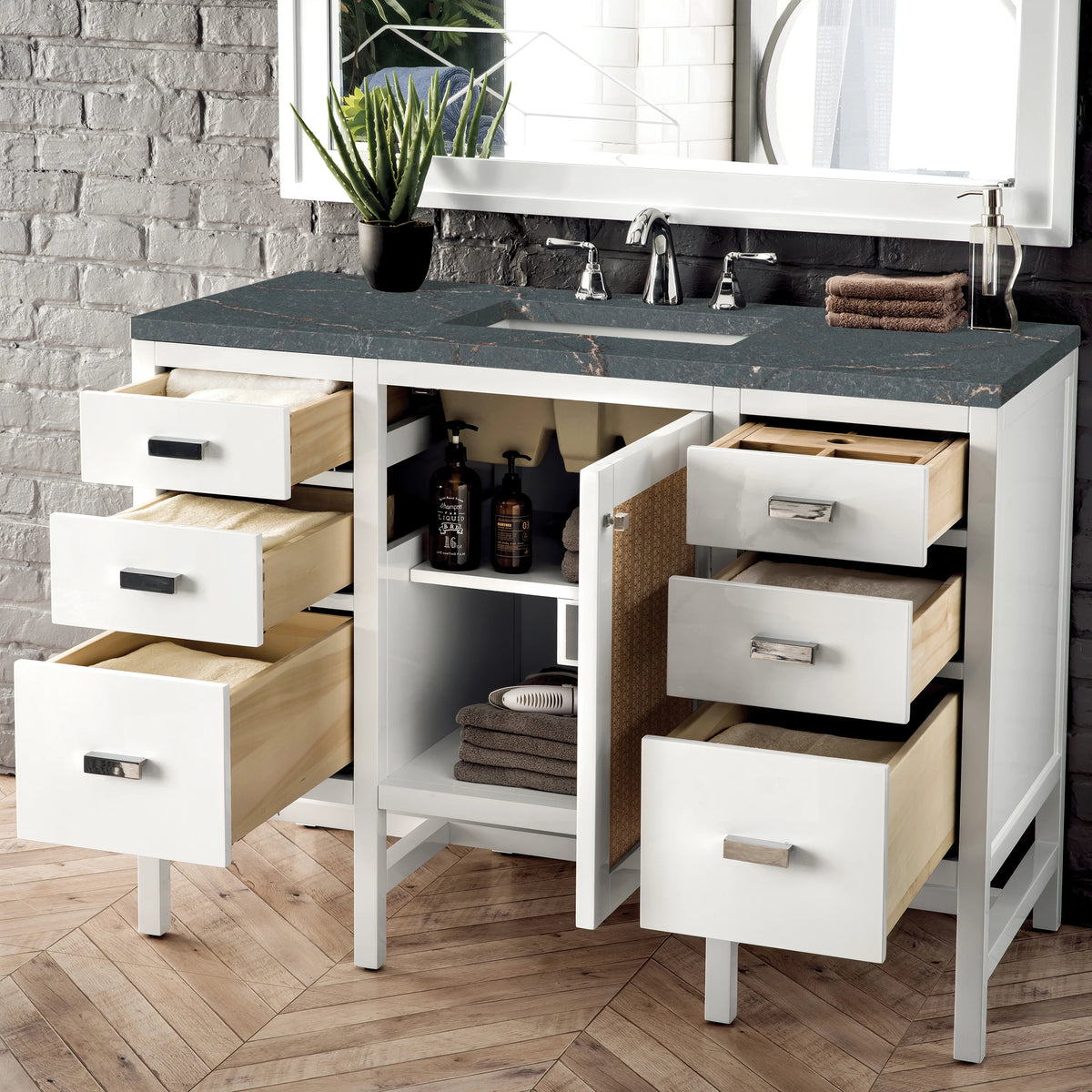 Addison 48" Single Vanity, Glossy White w/ 3 CM Parisien Bleu Silestone Top, view 4