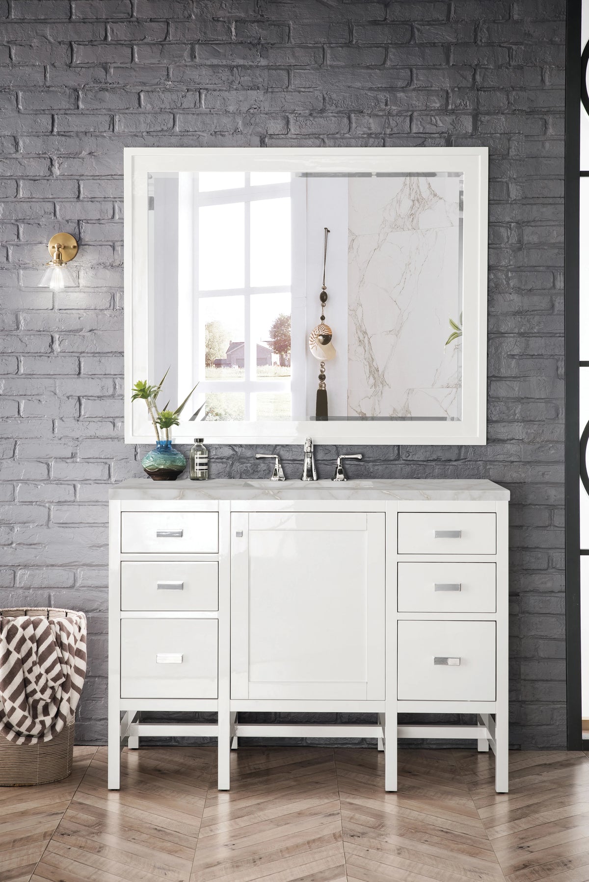 Addison 48" Single Vanity, Glossy White w/ 3 CM Victorian Silver Silestone Top, view 2