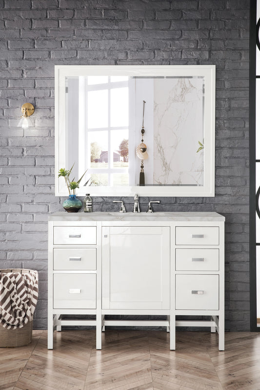 Addison 48" Single Vanity, Glossy White w/ 3 CM Victorian Silver Silestone Top, view 2