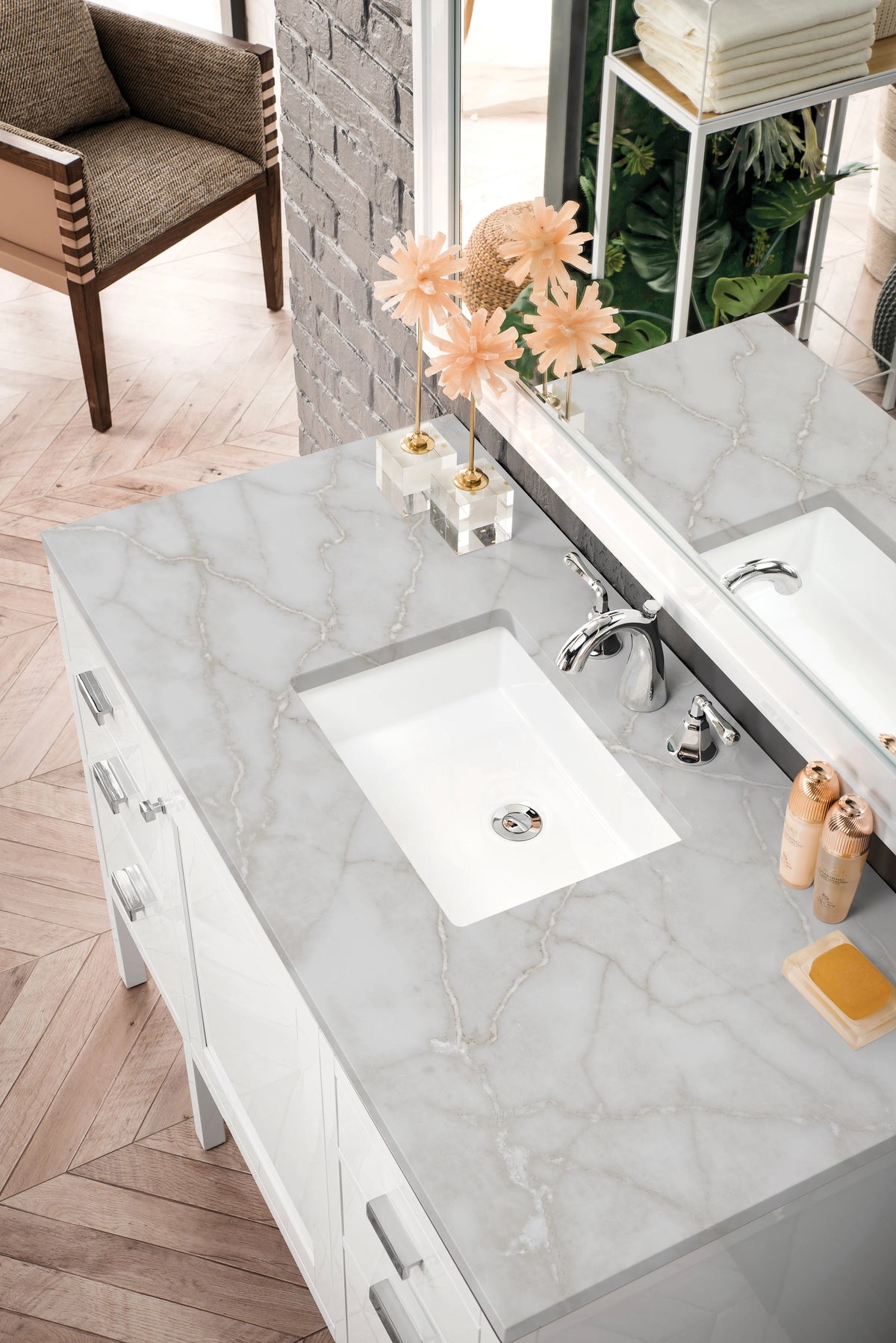 Addison 48" Single Vanity, Glossy White w/ 3 CM Victorian Silver Silestone Top, view 5