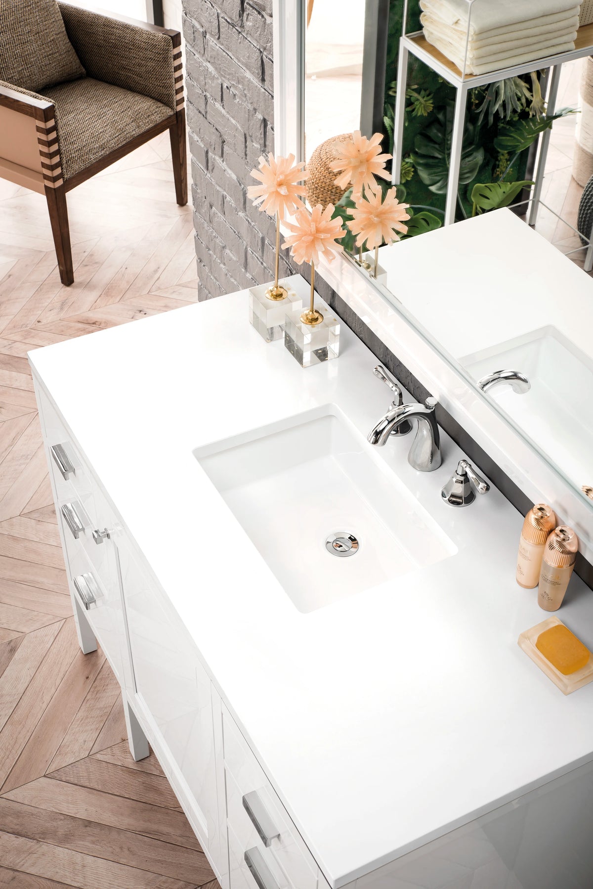 Addison 48" Single Vanity, Glossy White w/ 3 CM White Zeus Silestone Top, view 3