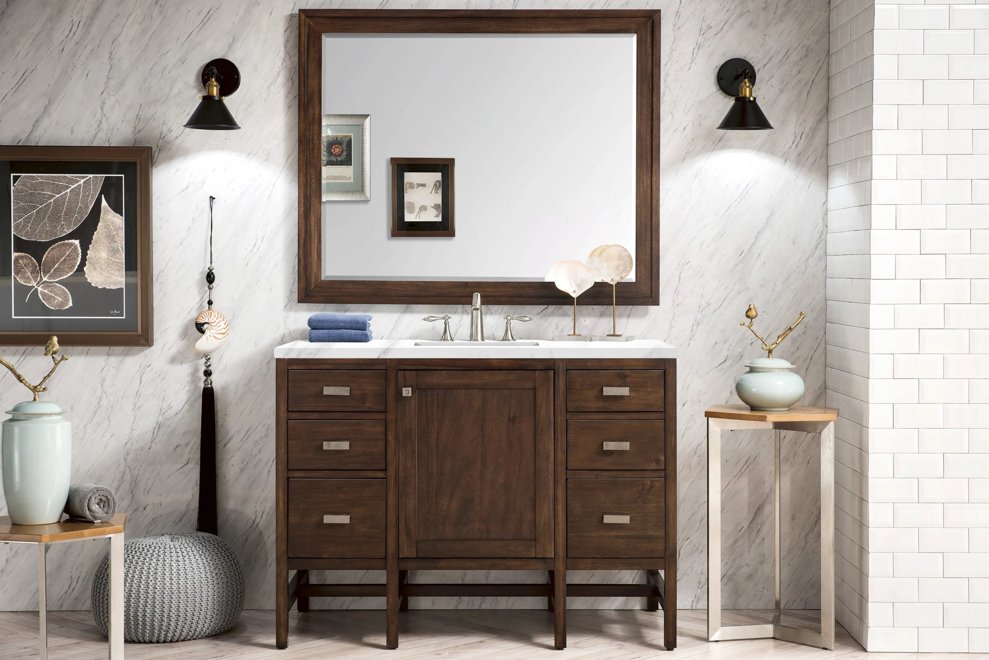 Addison 48" Single Vanity, Mid-Century Acacia w/ 3 CM Carrara White Top, view 2