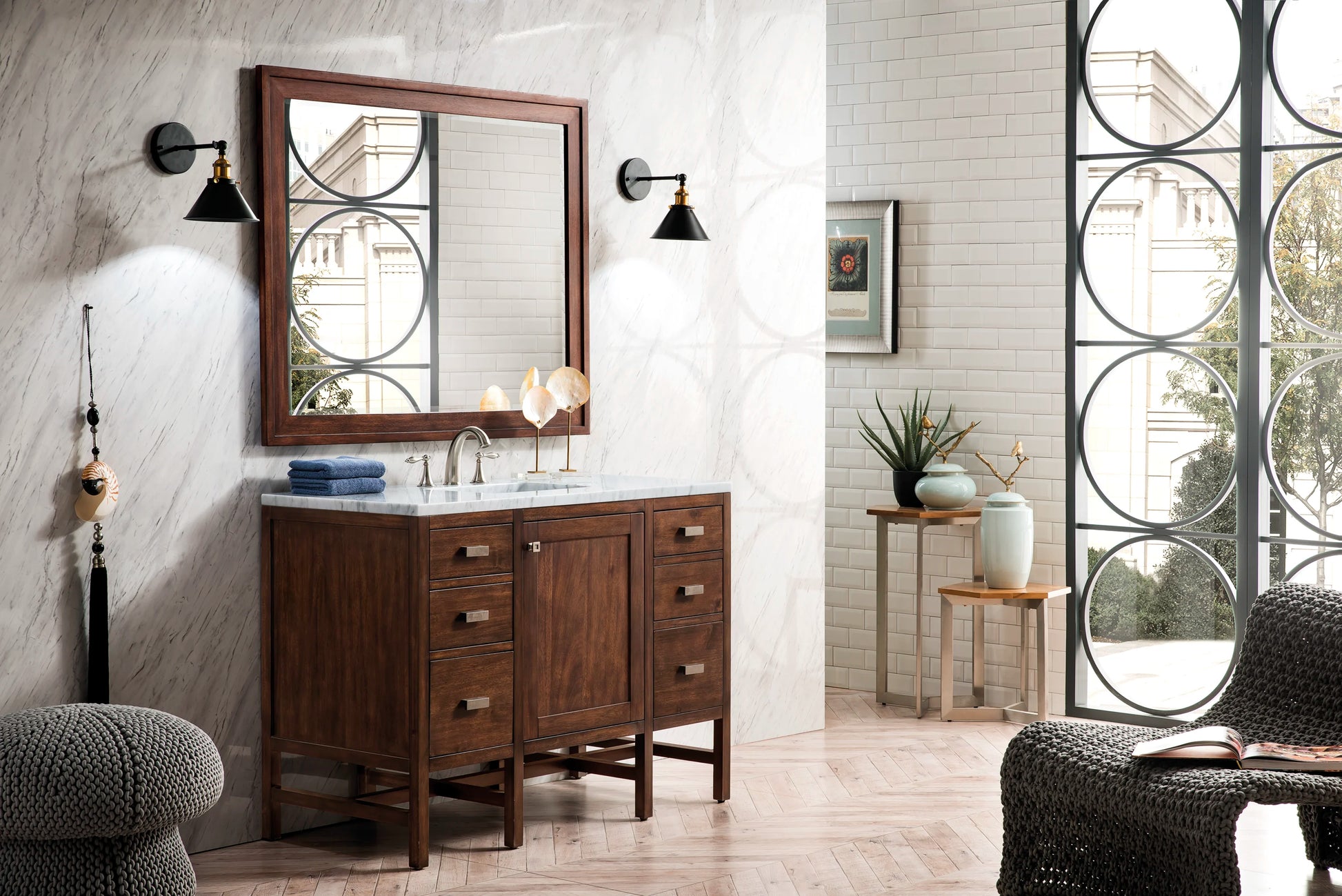 Addison 48" Single Vanity, Mid-Century Acacia w/ 3 CM Carrara White Top, view 3