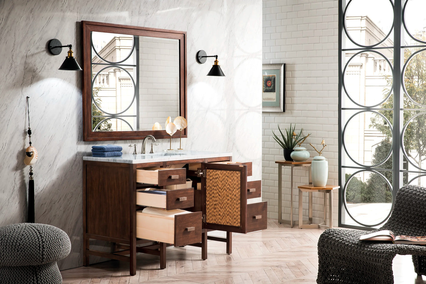 Addison 48" Single Vanity, Mid-Century Acacia w/ 3 CM Carrara White Top, view 7