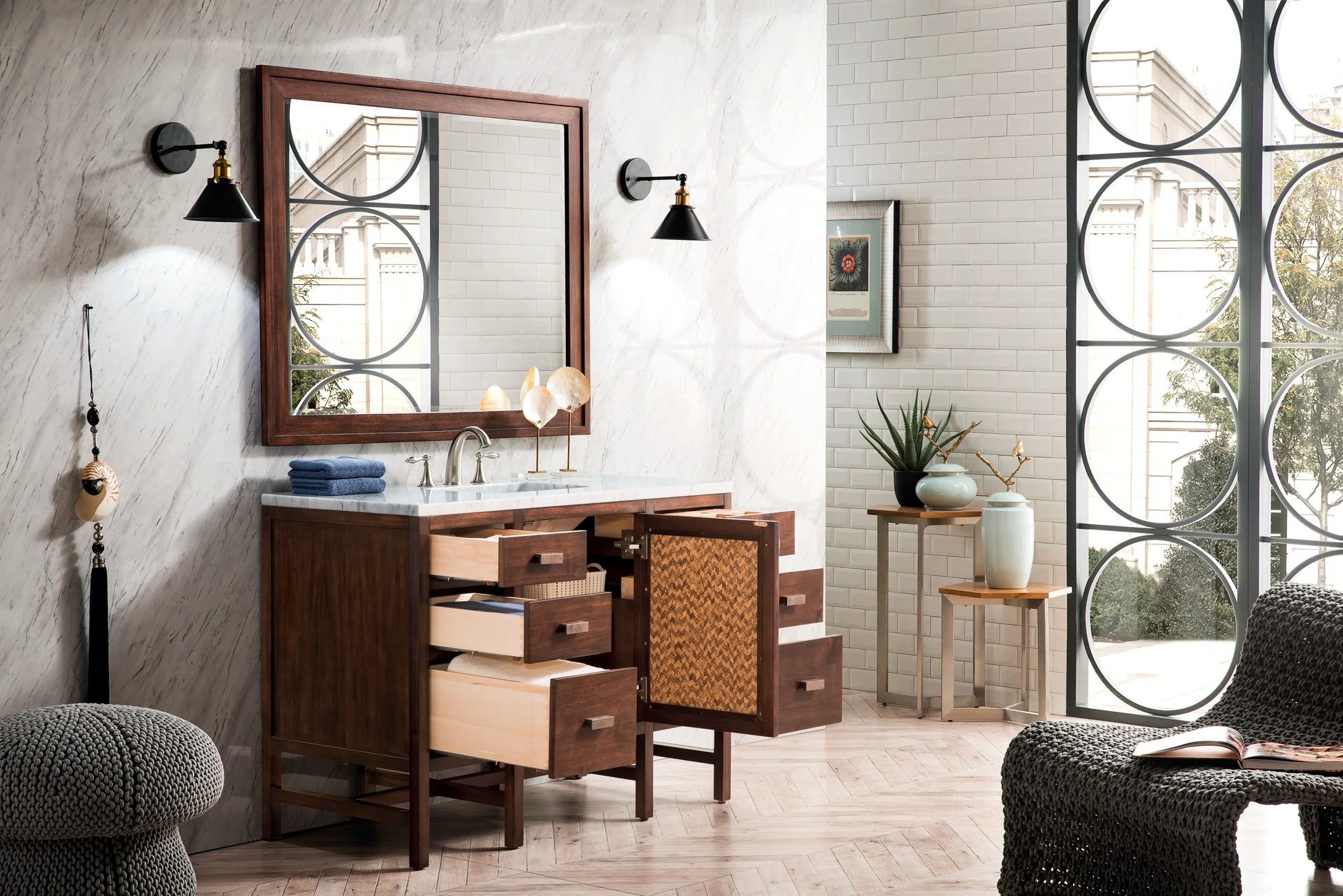 Addison 48" Single Vanity, Mid-Century Acacia w/ 3 CM Carrara White Top, view 7