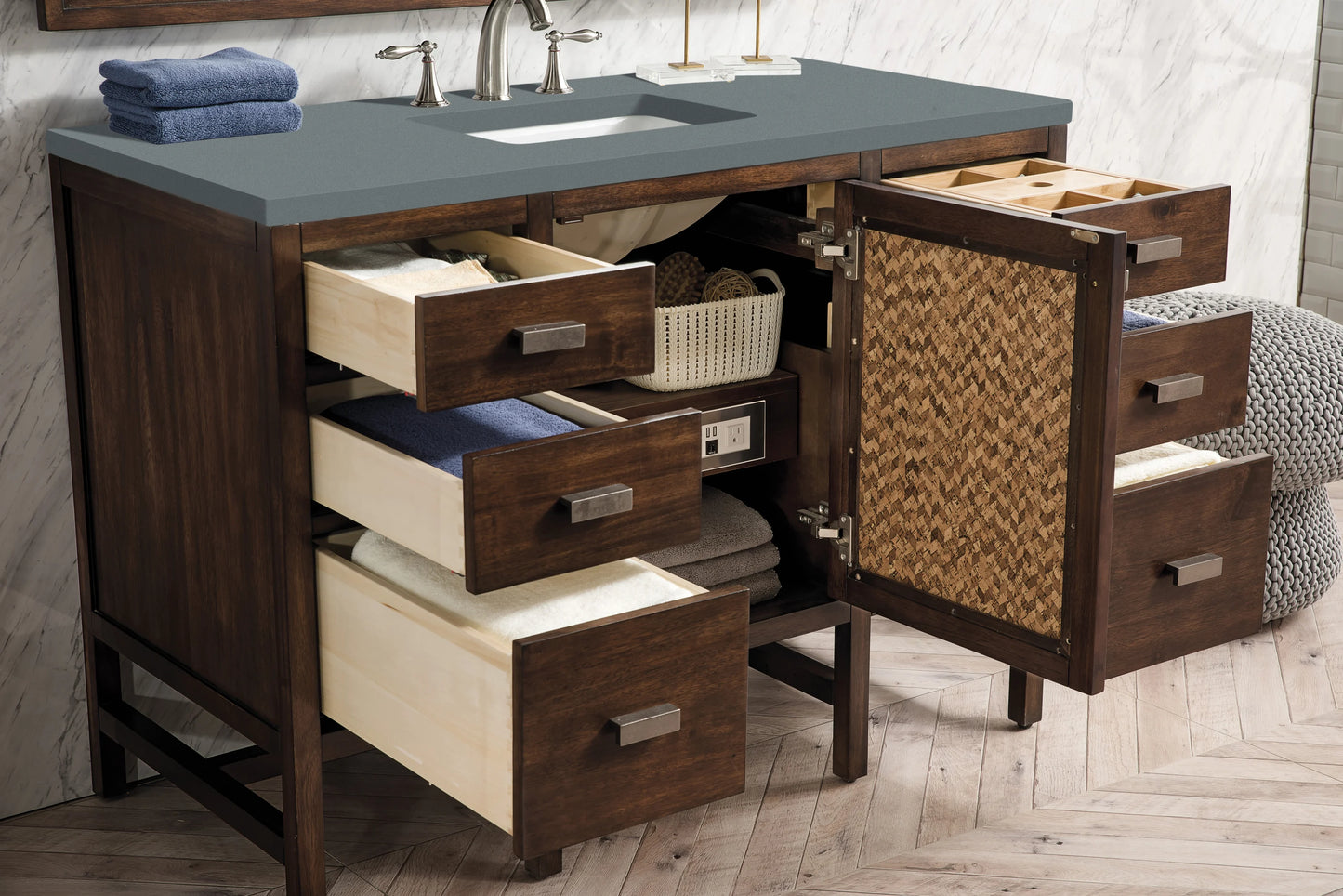 Renovate for Less Atlanta Addison 48" Single Vanity, Mid-Century Acacia w/ 3 CM Cala Blue Silestone Top, view 4