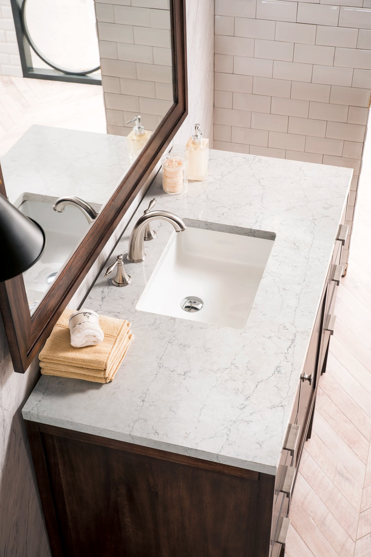 Addison 48" Single Vanity, Mid-Century Acacia w/ 3 CM Eternal Jasmine Pearl Silestone Top, view 3