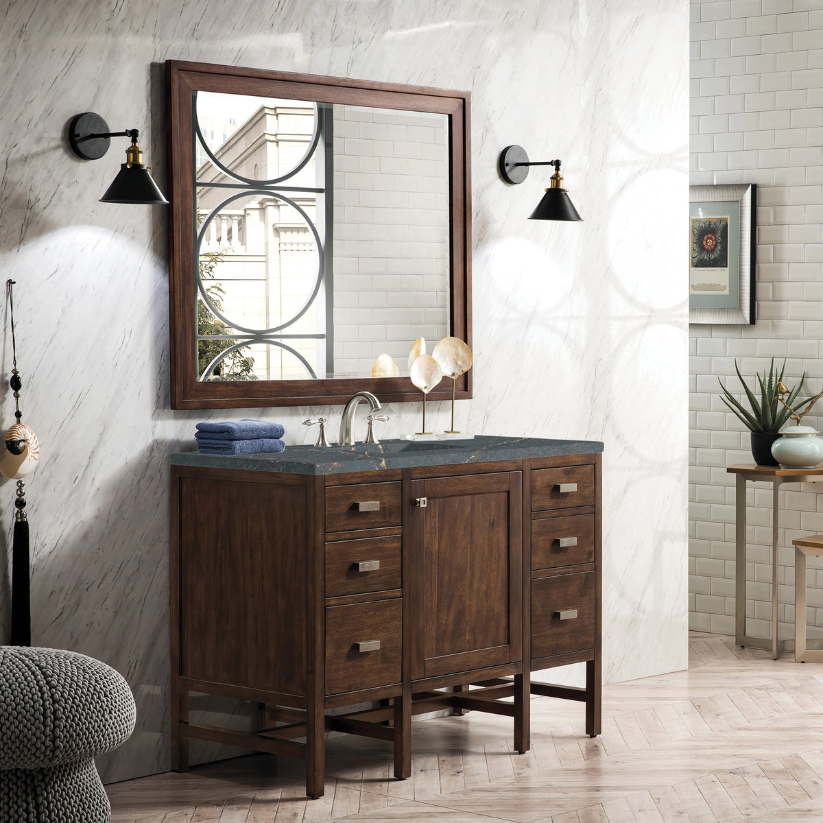Addison 48" Single Vanity, Mid-Century Acacia w/ 3 CM Parisien Bleu Silestone Top, view 3