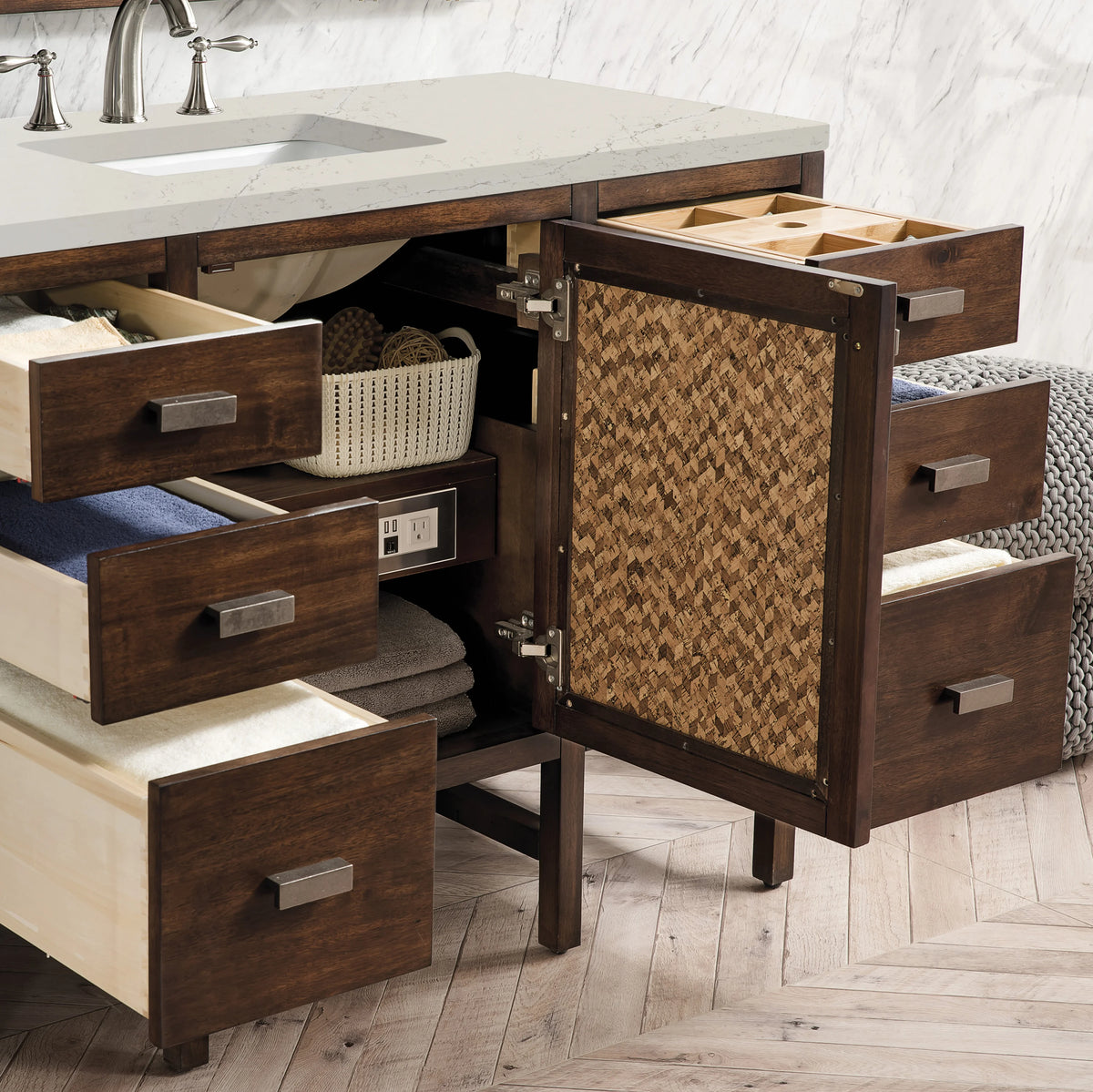 Addison 48" Single Vanity, Mid-Century Acacia, w/ 3 CM Siberian Silestone Top, view 3