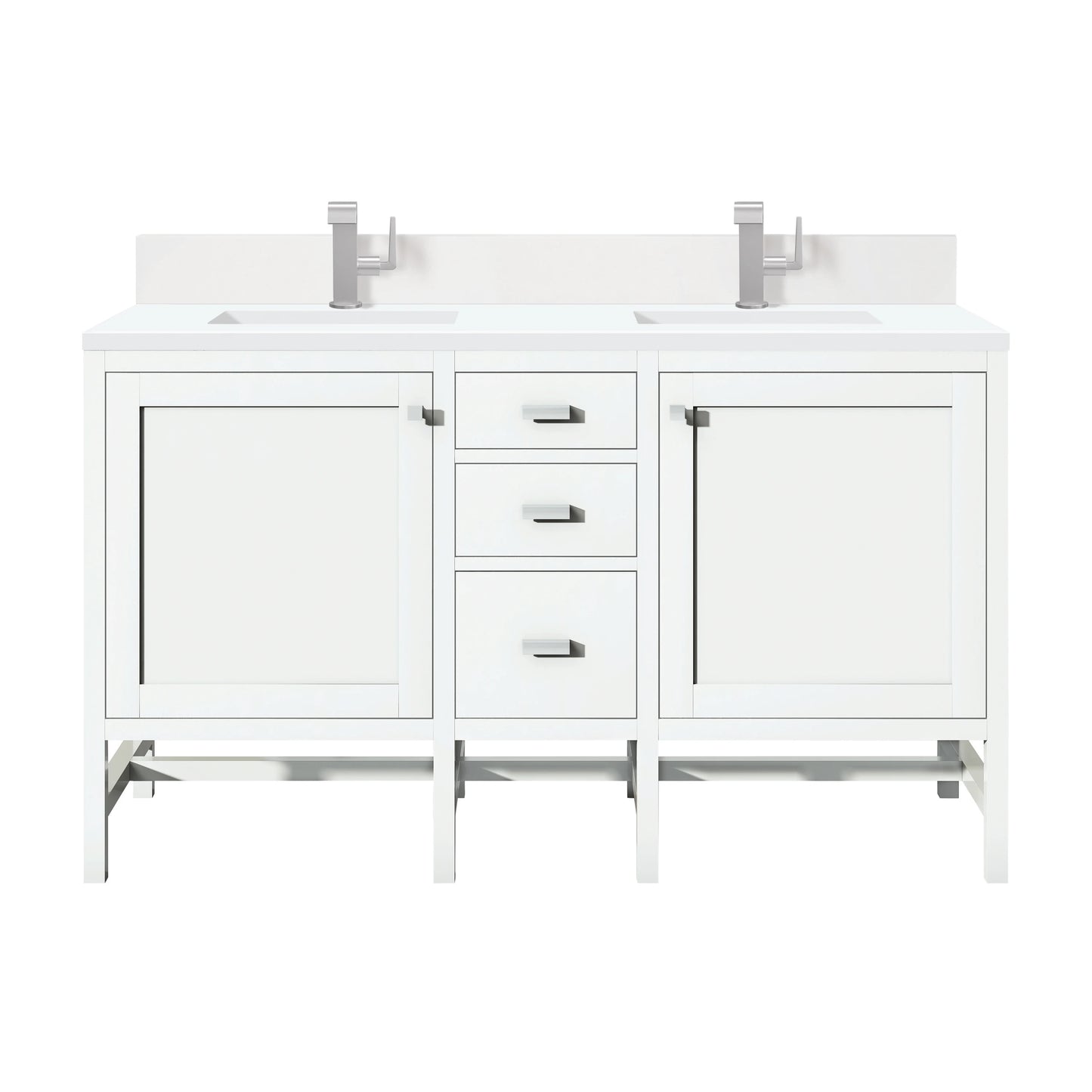 Renovate for Less Atlanta Addison 60" Double Vanity, Glossy White w/ Single Hole 3 CM White Zeus Silestone Top & Backsplash