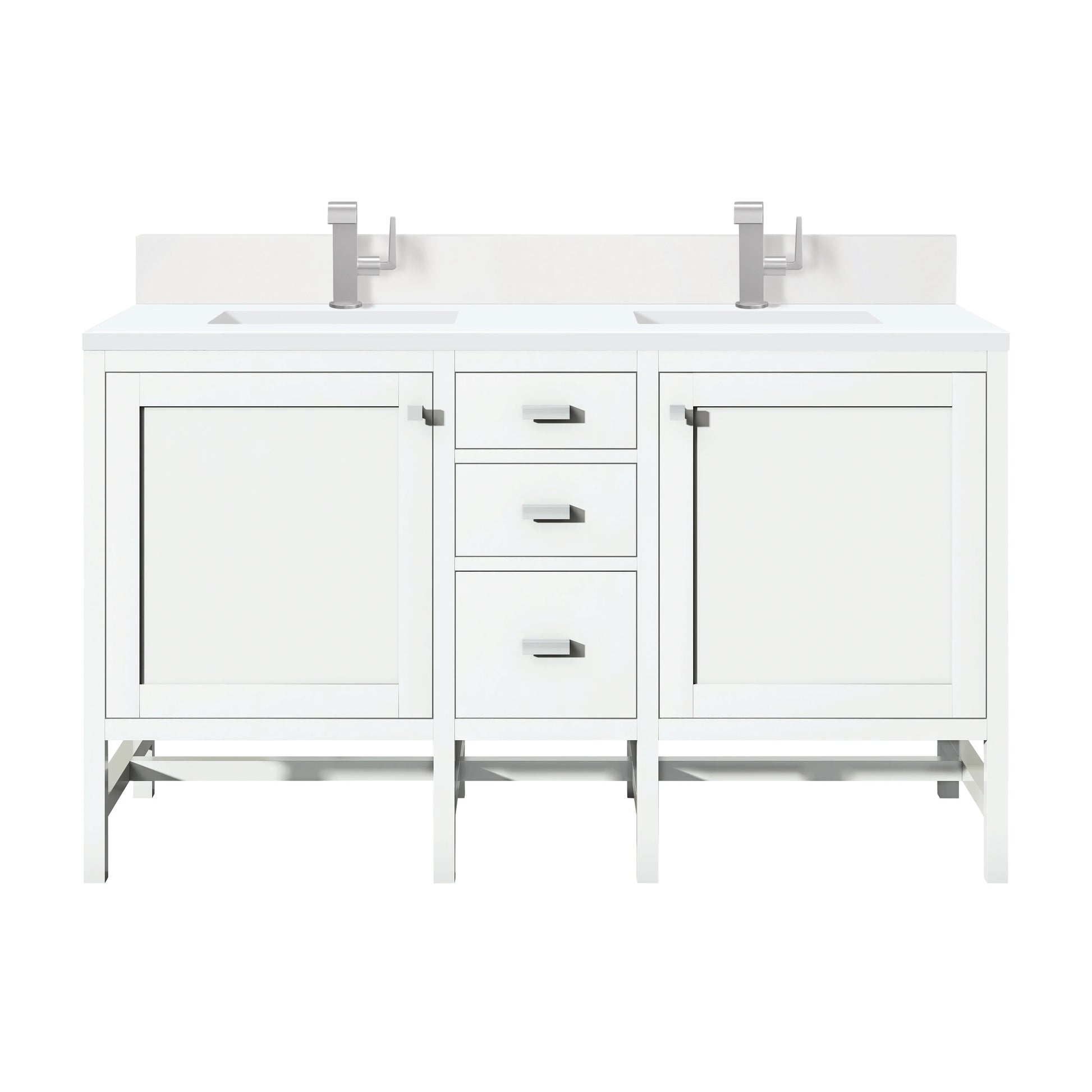 Renovate for Less Atlanta Addison 60" Double Vanity, Glossy White w/ Single Hole 3 CM White Zeus Silestone Top & Backsplash