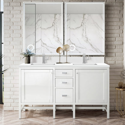 Renovate for Less Atlanta Addison 60" Double Vanity, Glossy White w/ Single Hole 3 CM White Zeus Silestone Top & Backsplash, view 2
