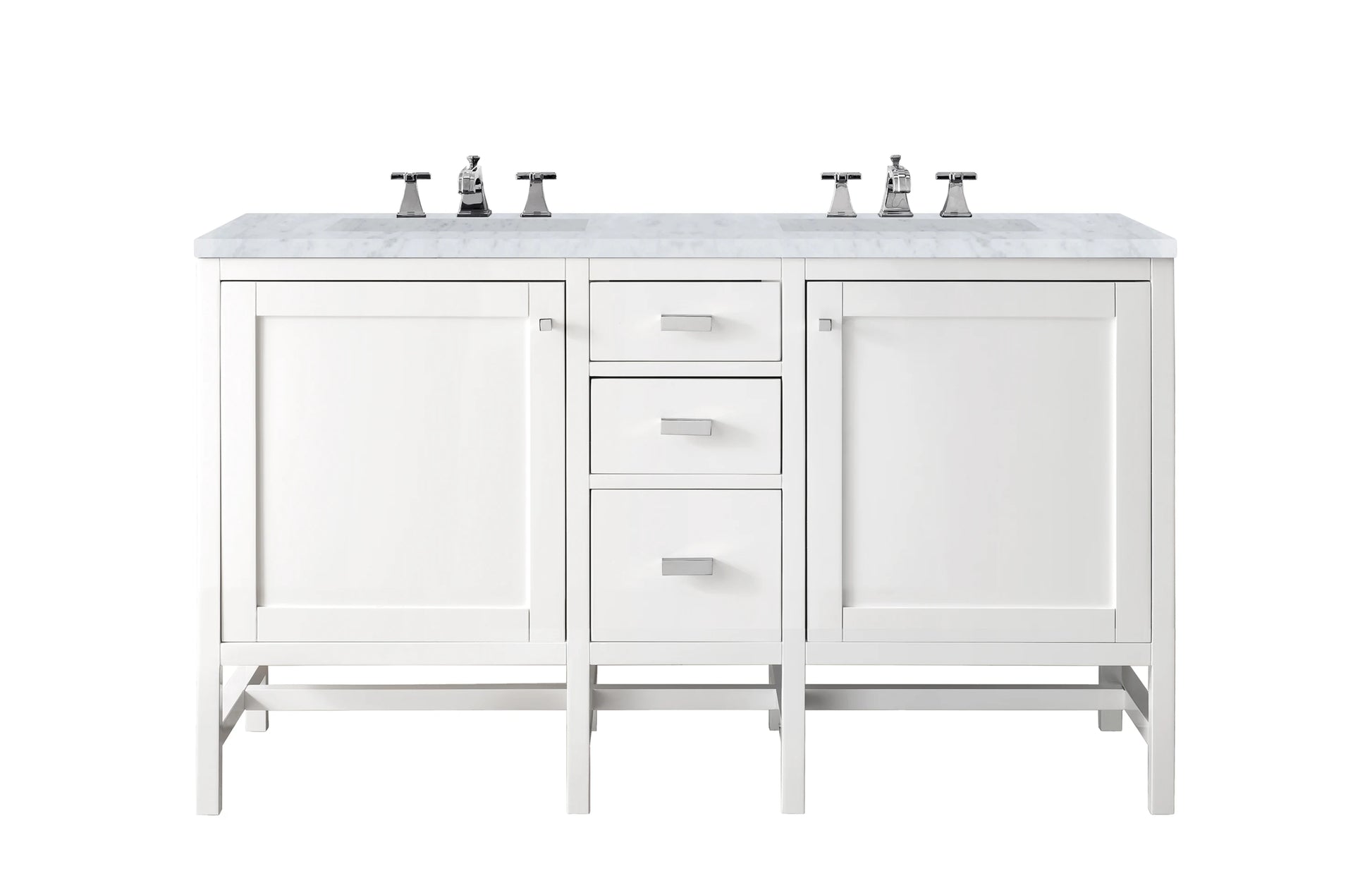 Renovate for Less Atlanta Addison 60" Double Vanity, Glossy White w/ 3 CM Carrara White Top