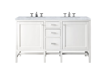 Renovate for Less Atlanta Addison 60" Double Vanity, Glossy White w/ 3 CM Carrara White Top