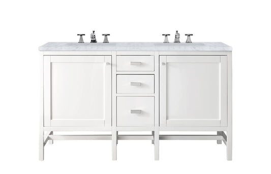Renovate for Less Atlanta Addison 60" Double Vanity, Glossy White w/ 3 CM Carrara White Top
