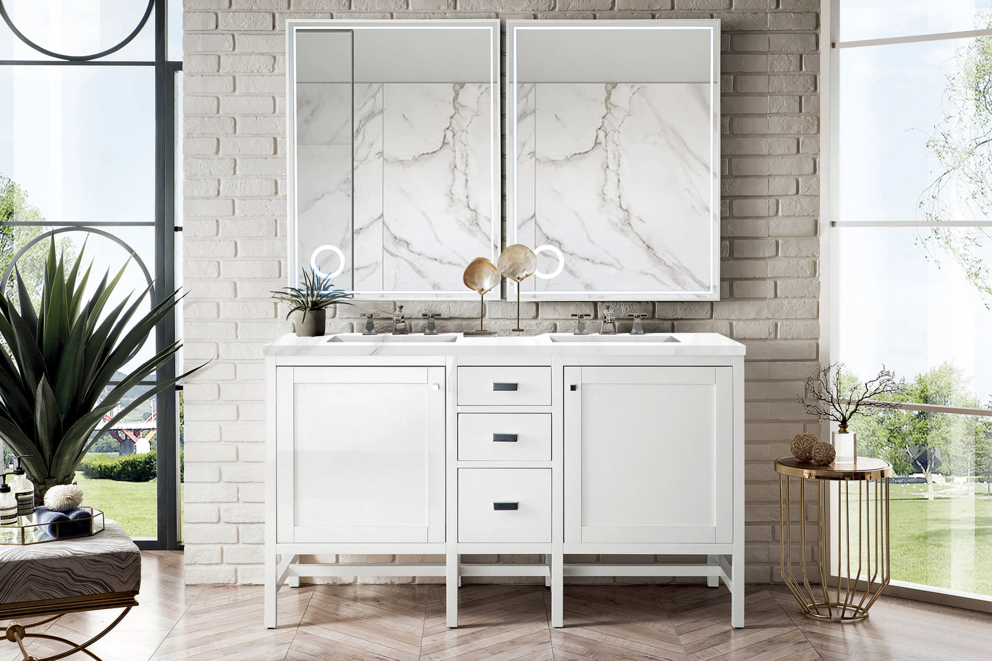 Renovate for Less Atlanta Addison 60" Double Vanity, Glossy White w/ 3 CM Carrara White Top, view 2
