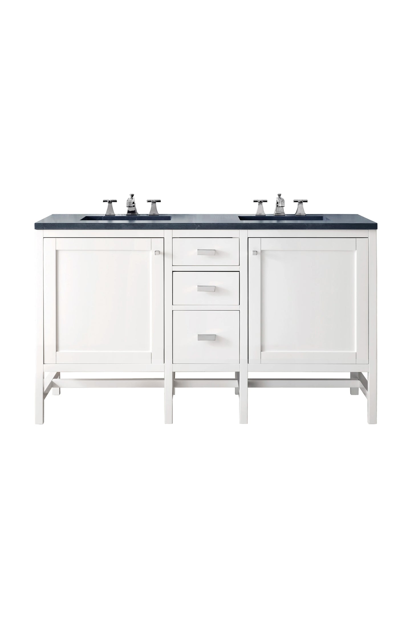 Renovate for Less Atlanta Addison 60" Double Vanity, Glossy White w/ 3 CM Charcoal Soapstone Silestone Top