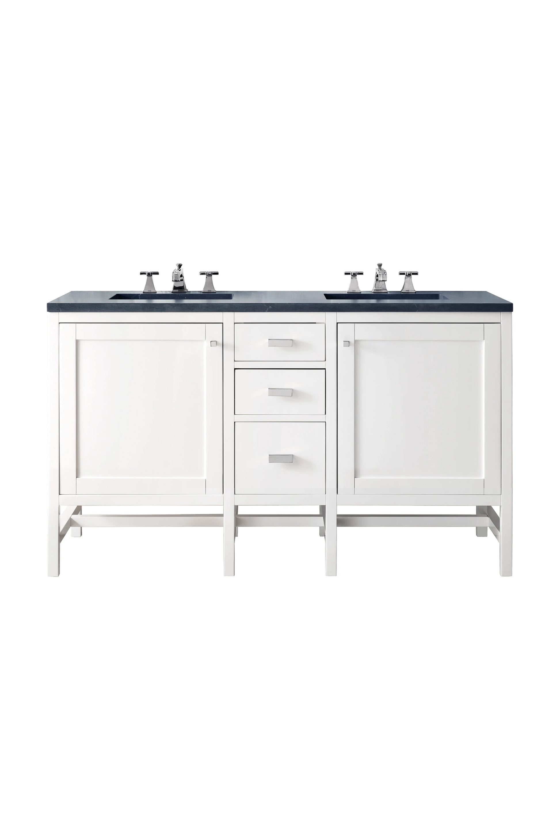Renovate for Less Atlanta Addison 60" Double Vanity, Glossy White w/ 3 CM Charcoal Soapstone Silestone Top